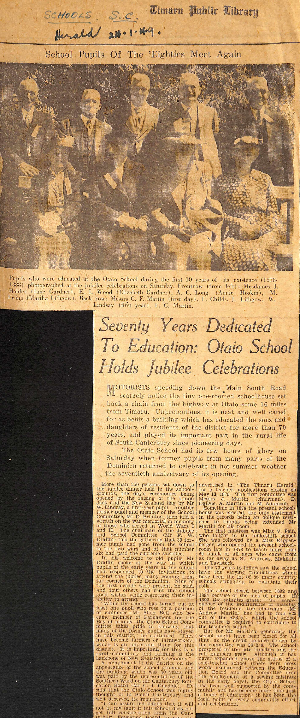 Seventy Years Dedicated To Education: Otaio School Holds Jubilee Celebrations