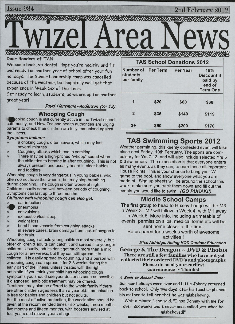 2012 Twizel Area News