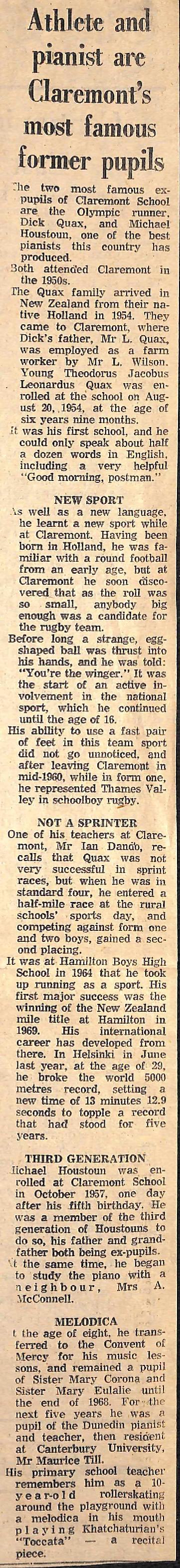 Athlete and pianist are Claremont's most famous former pupils