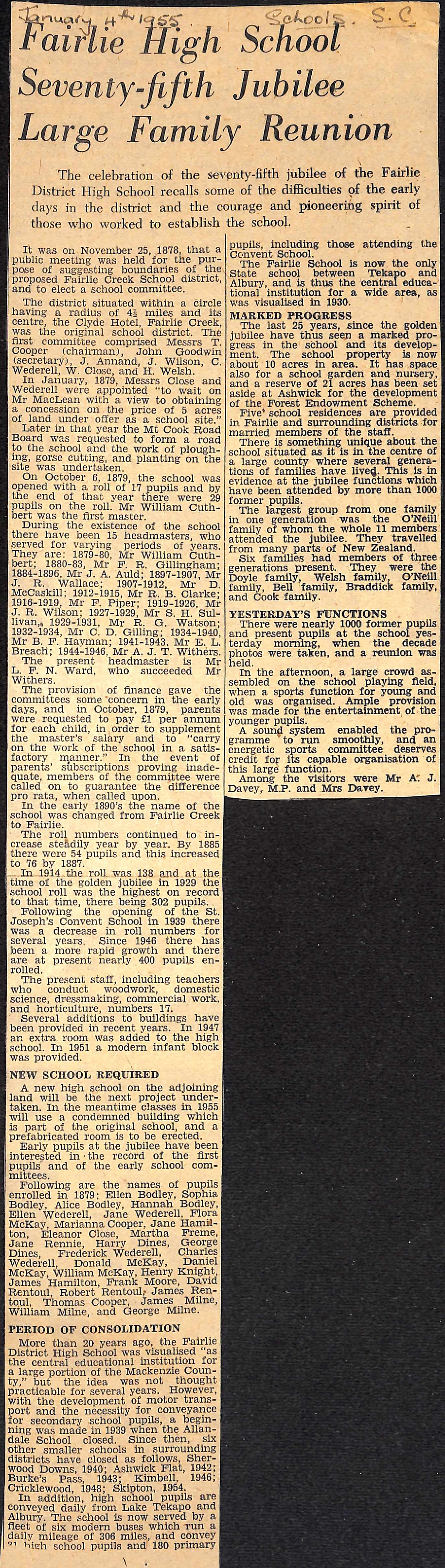 Fairlie High School Seventy-fifth Jubilee Large Family Reunion