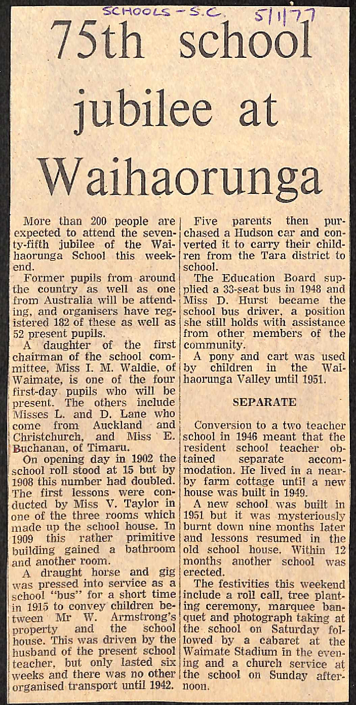 75th school jubilee at Waihaorunga