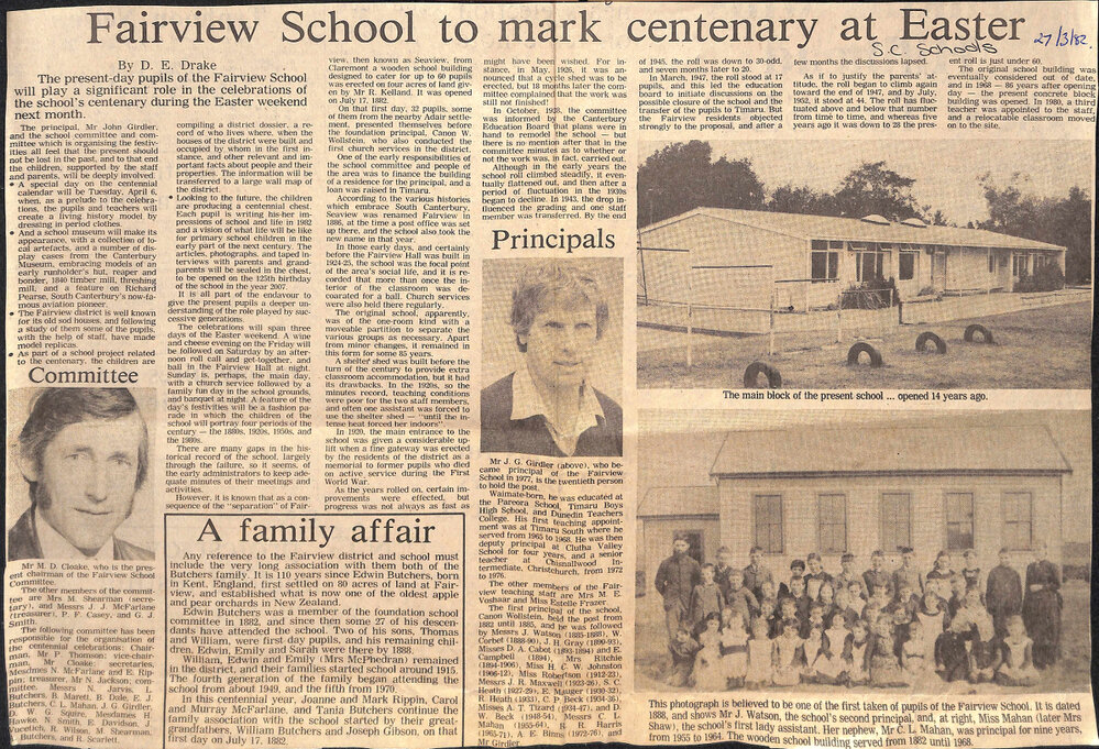Fairview School to mark centenary at Easter
