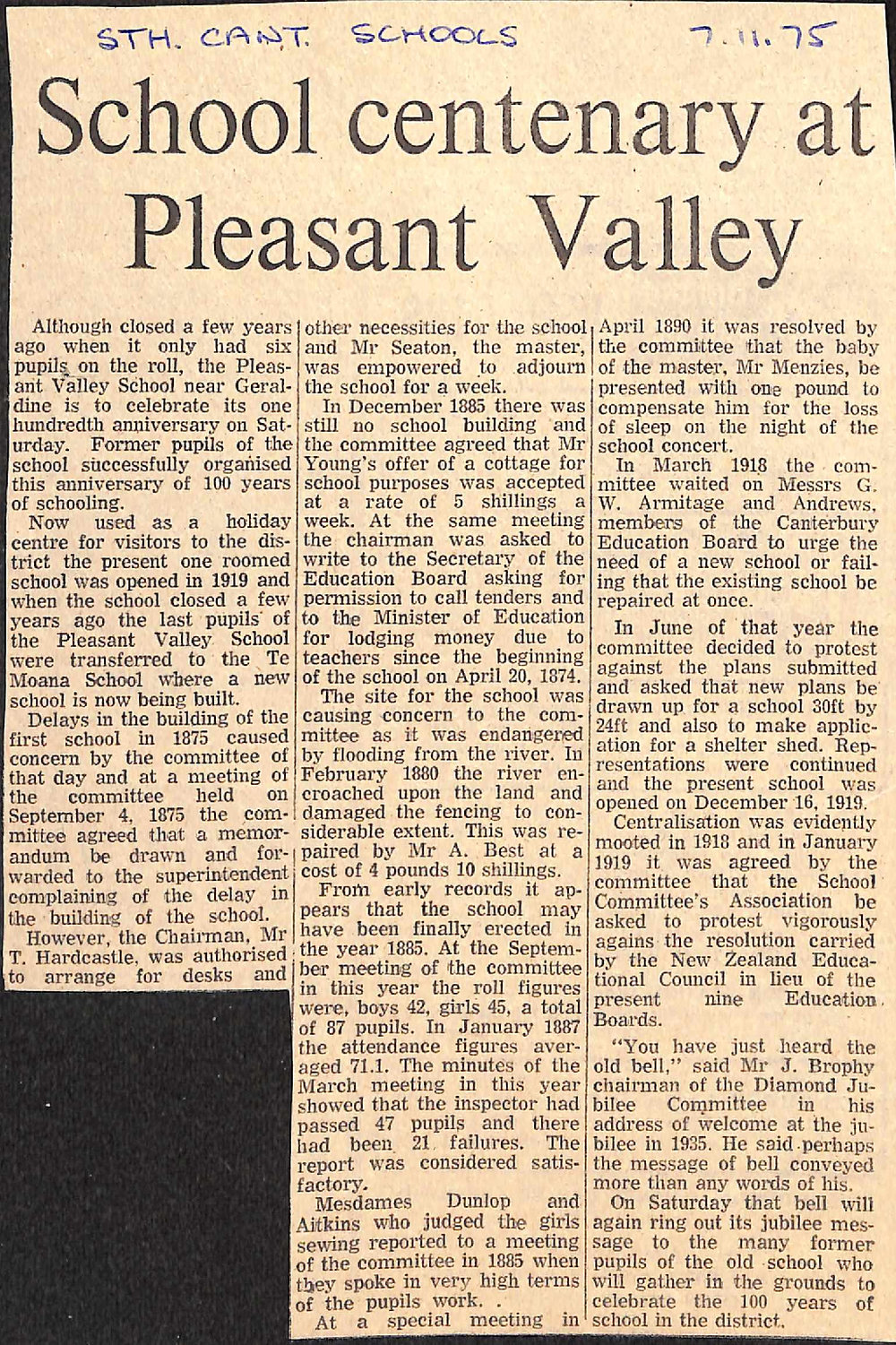 School centenary at Pleasant Valley