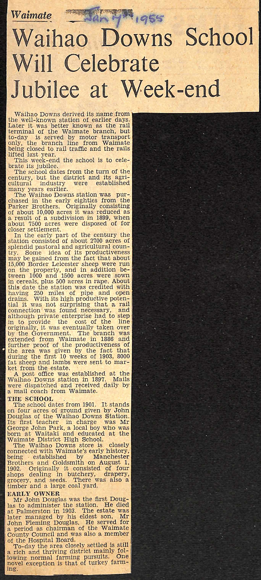 Waihao Downs School Will Celebrate Jubilee at Week-end