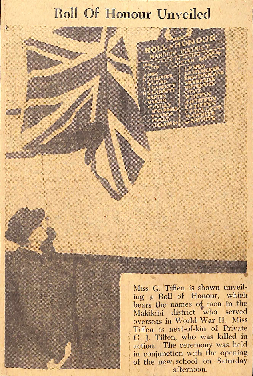 Roll of Honour unveiled at Makikihi
