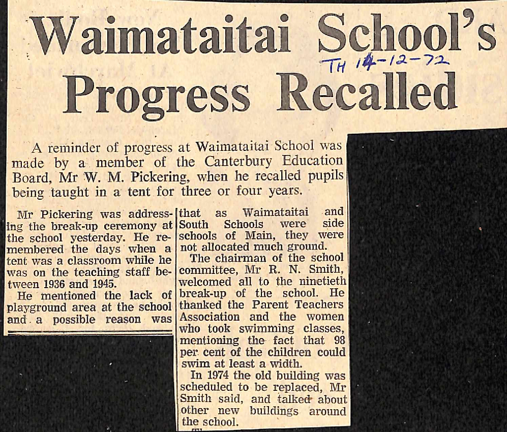 Waimataitai School's Progress Recalled