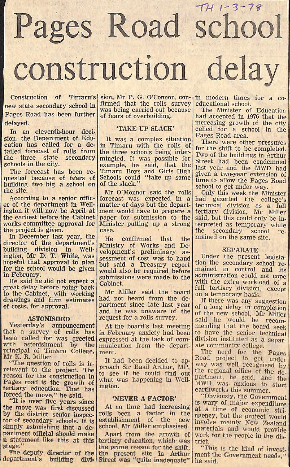 Pages Road school construction delay