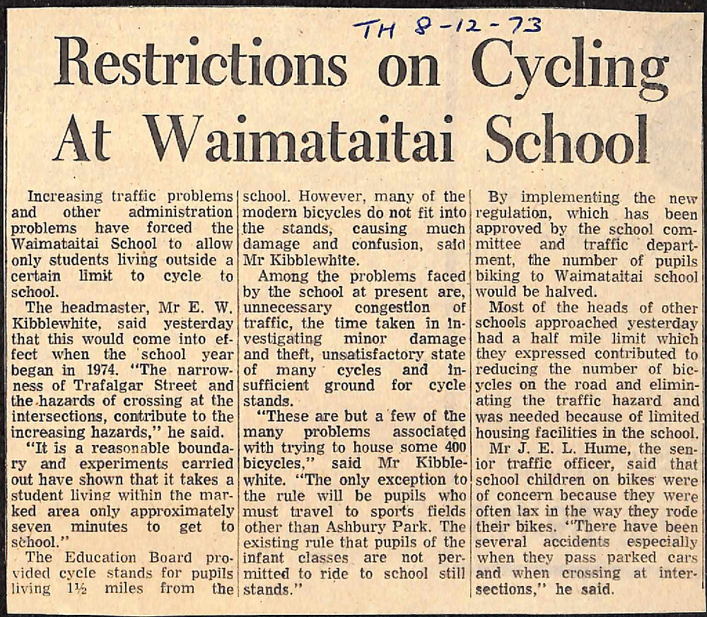 Restrictions on Cycling at Waimataitai School