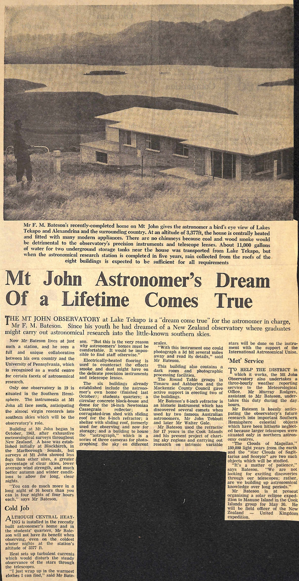 Mt John Astronomer's Dream Of a Lifetime Comes True