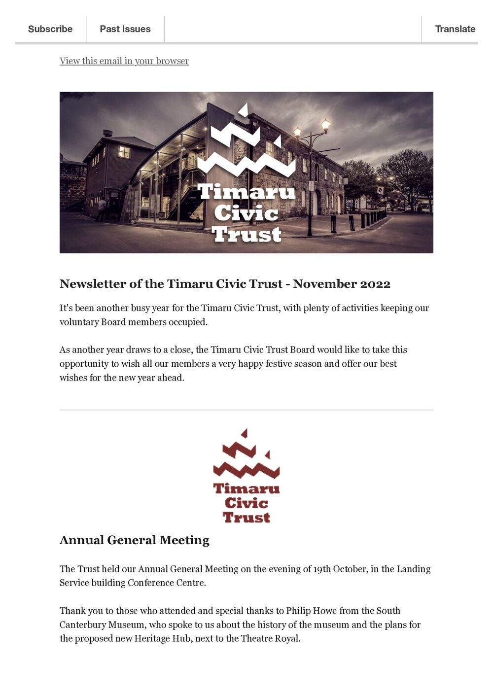 Timaru Civic Trust newsletter November 2022