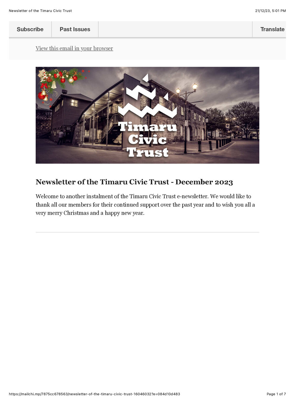 Timaru Civic Trust newsletter December 2023