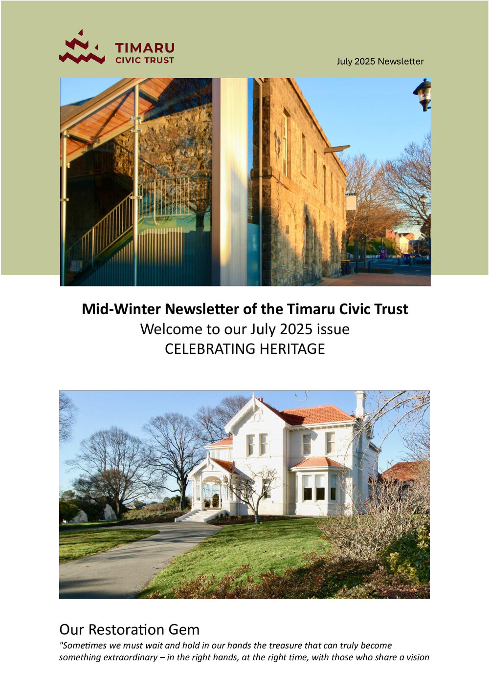 Timaru Civic Trust newsletter July 2025