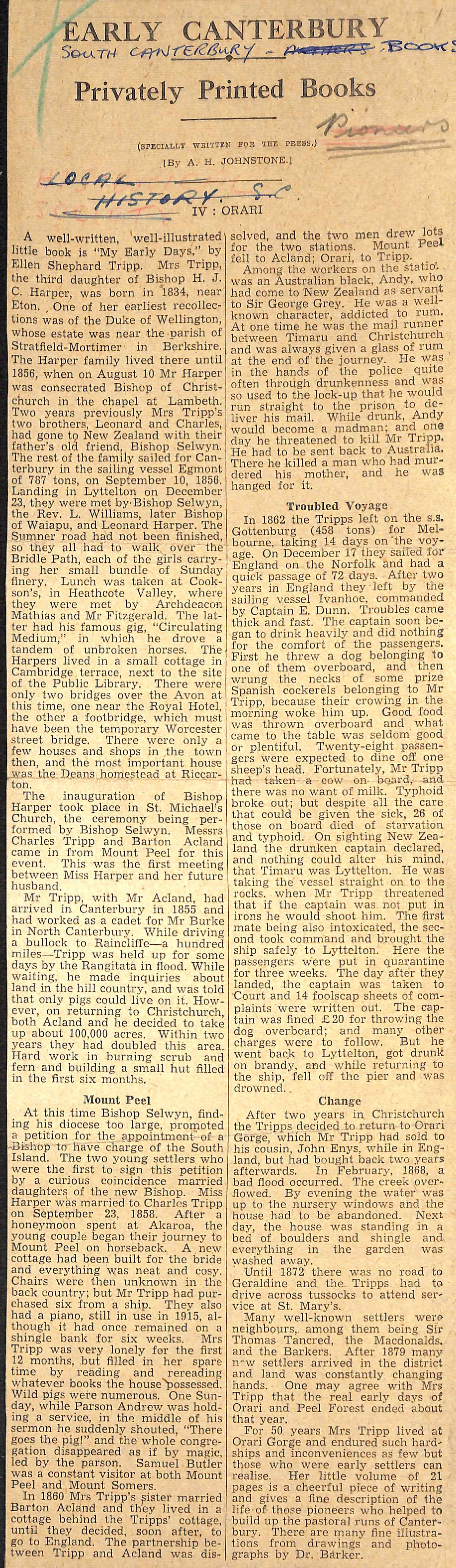 Early Canterbury Privately Printed Books, IV Orari