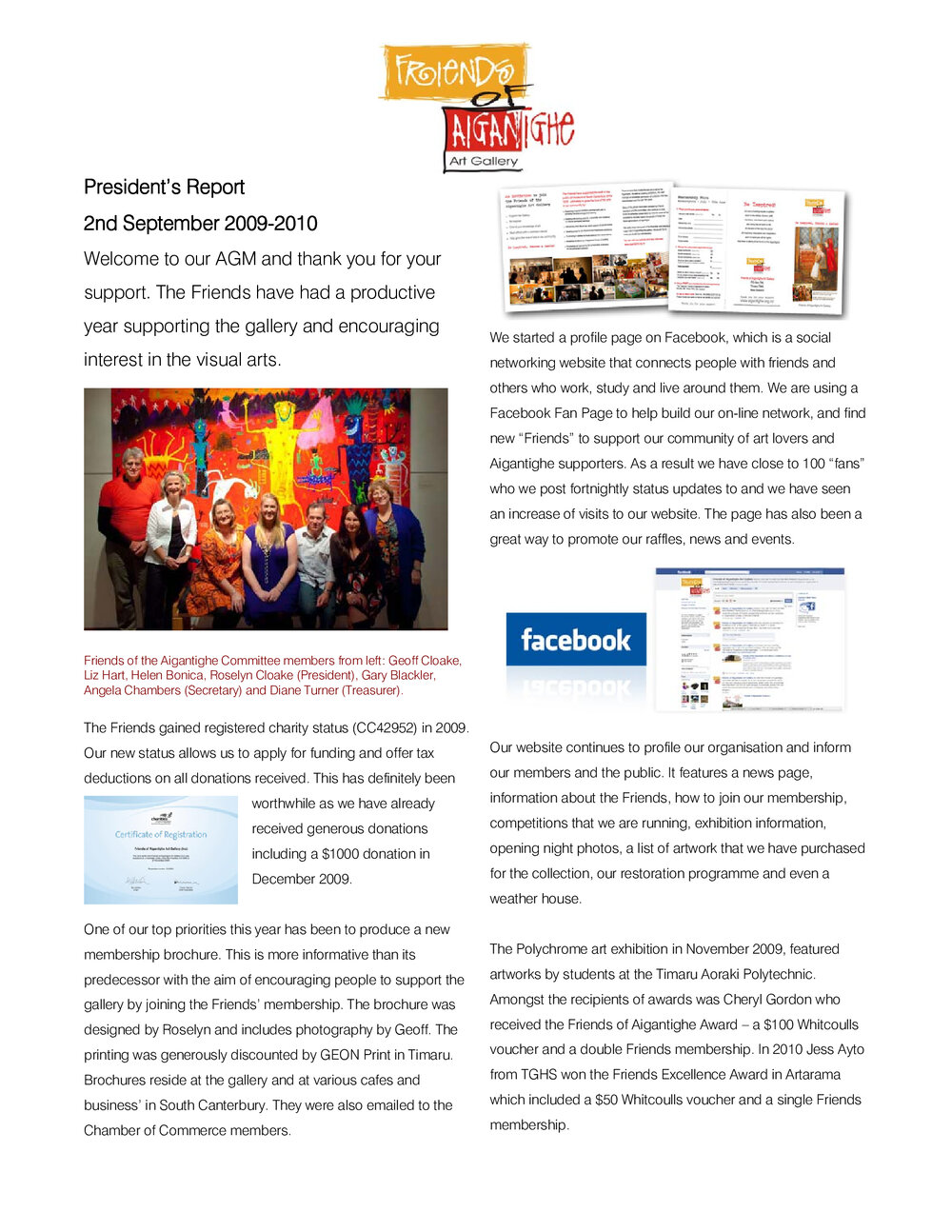 Friends of the Aigantighe: President's Report 2010