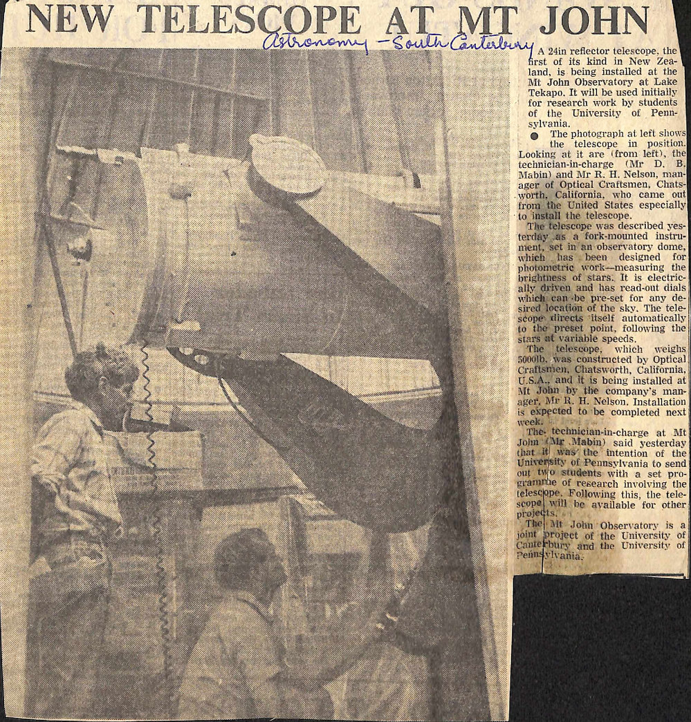 New telescope at Mt John