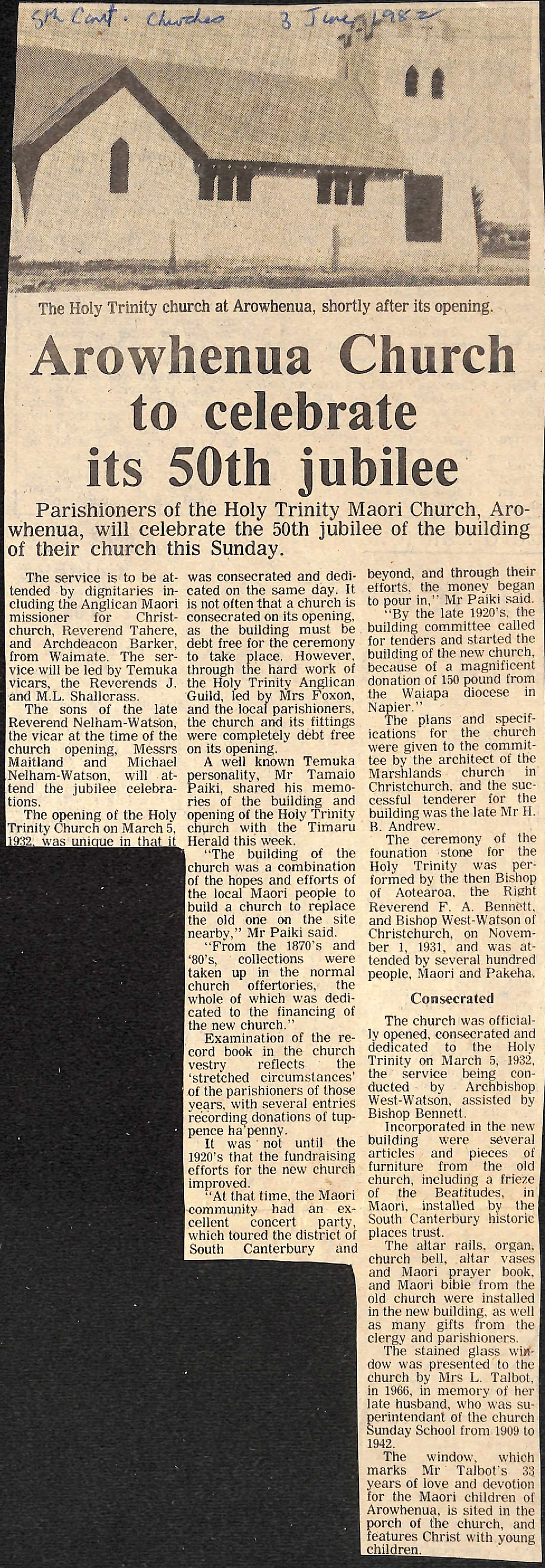 Arowhenua Church to celebrate its 50th jubilee