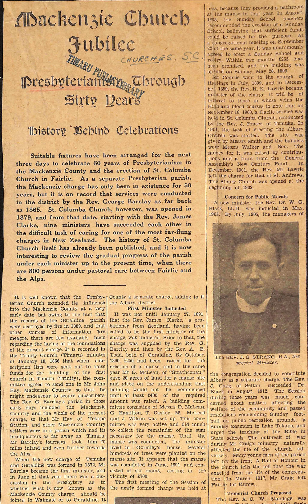 Mackenzie Church Jubilee, Prebyterianism Through Sixty Years