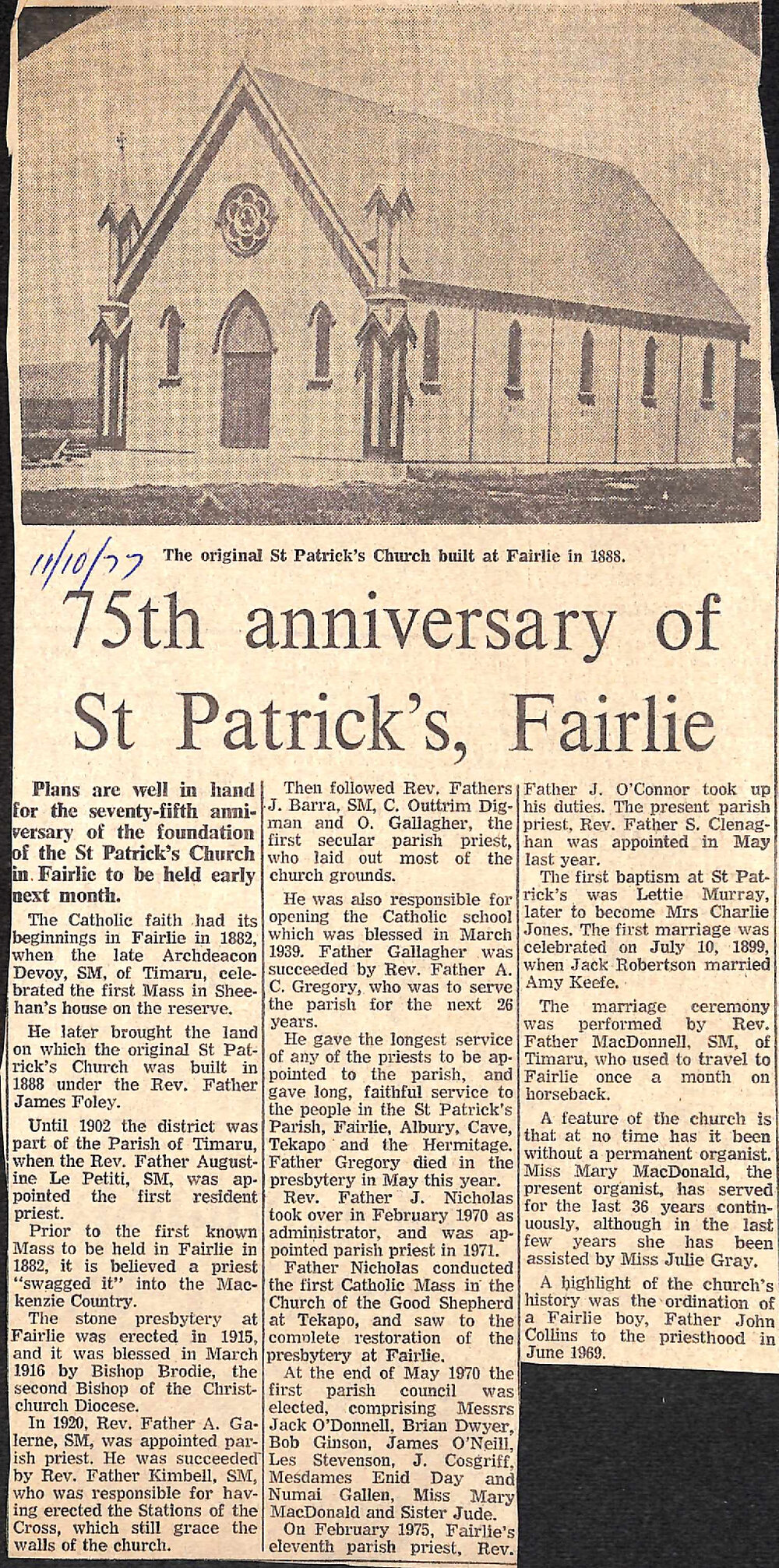75th anniversary of St Patrick's, Fairlie