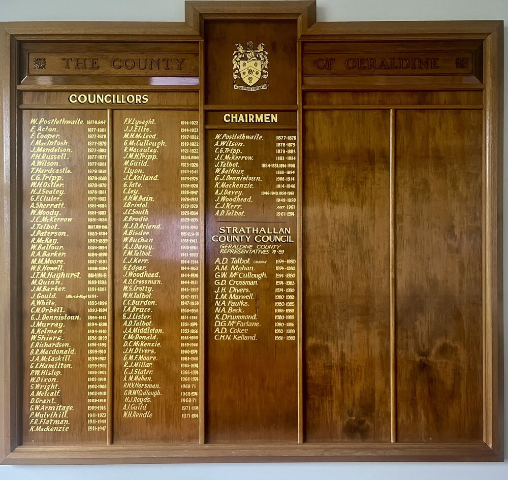 Geraldine County Council honours board