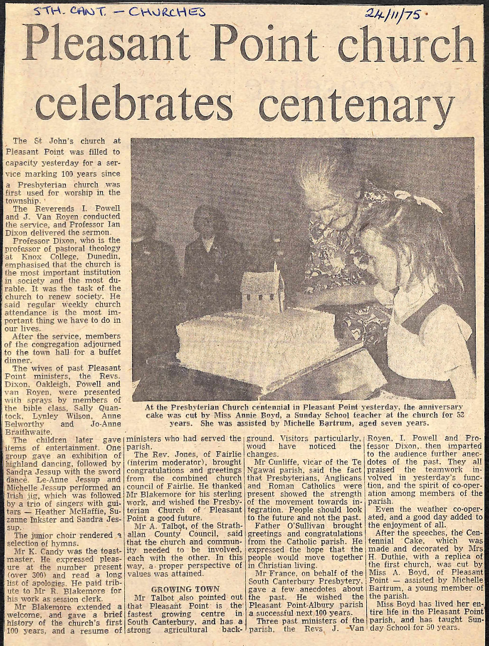 Pleasant Point church celebrates centenary