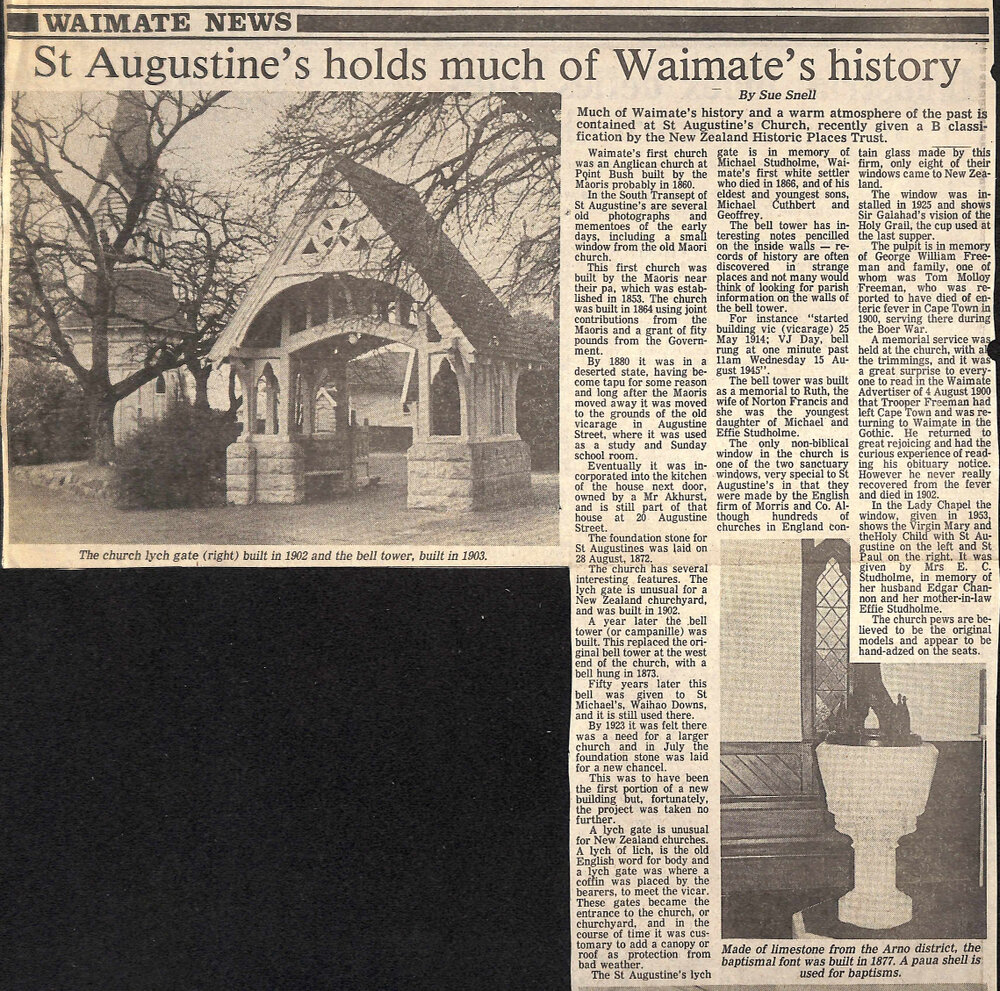 St Augustine's holds much of Waimate's history