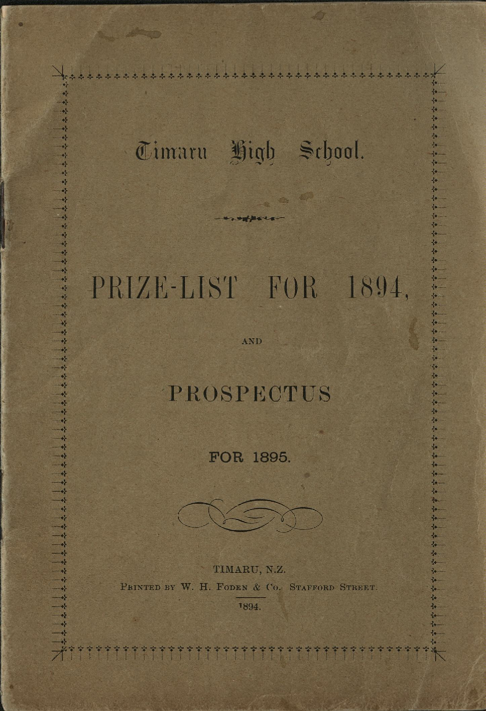 Timaru High School Prize List for 1894 and Prospectus for 1895