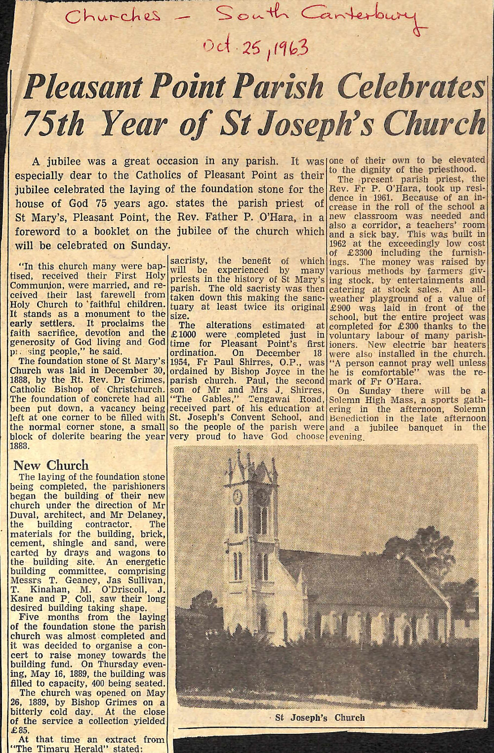 Pleasant Point Parish Celebrates 75th Year of St Joseph's Church