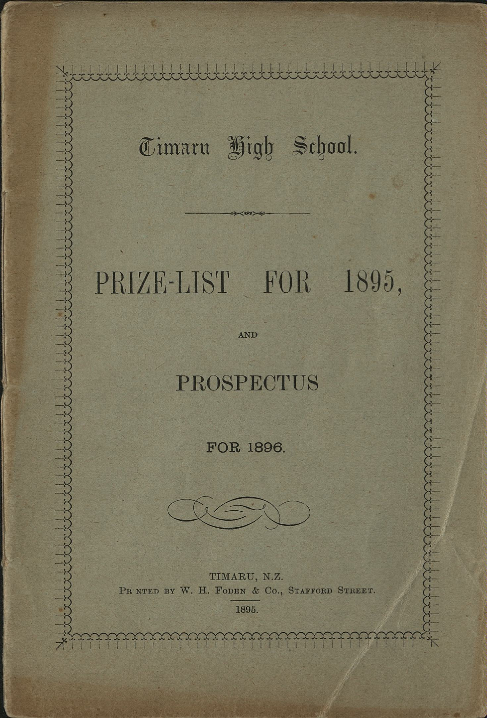 Timaru High School Prize List for 1895 and Prospectus for 1896