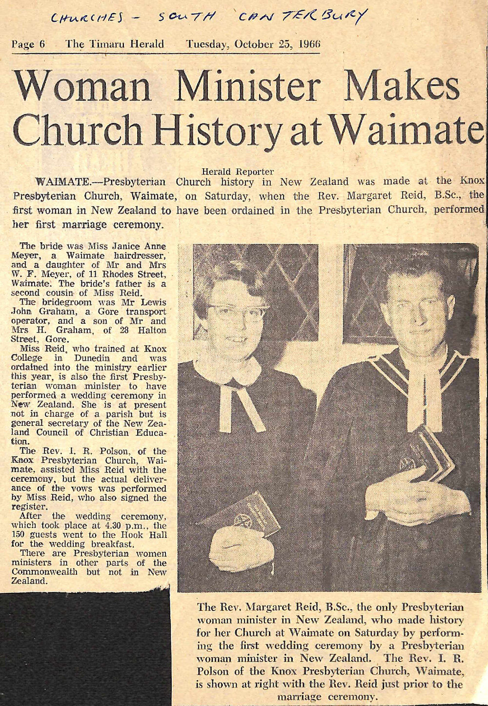 Woman Minister Makes Church History at Waimate