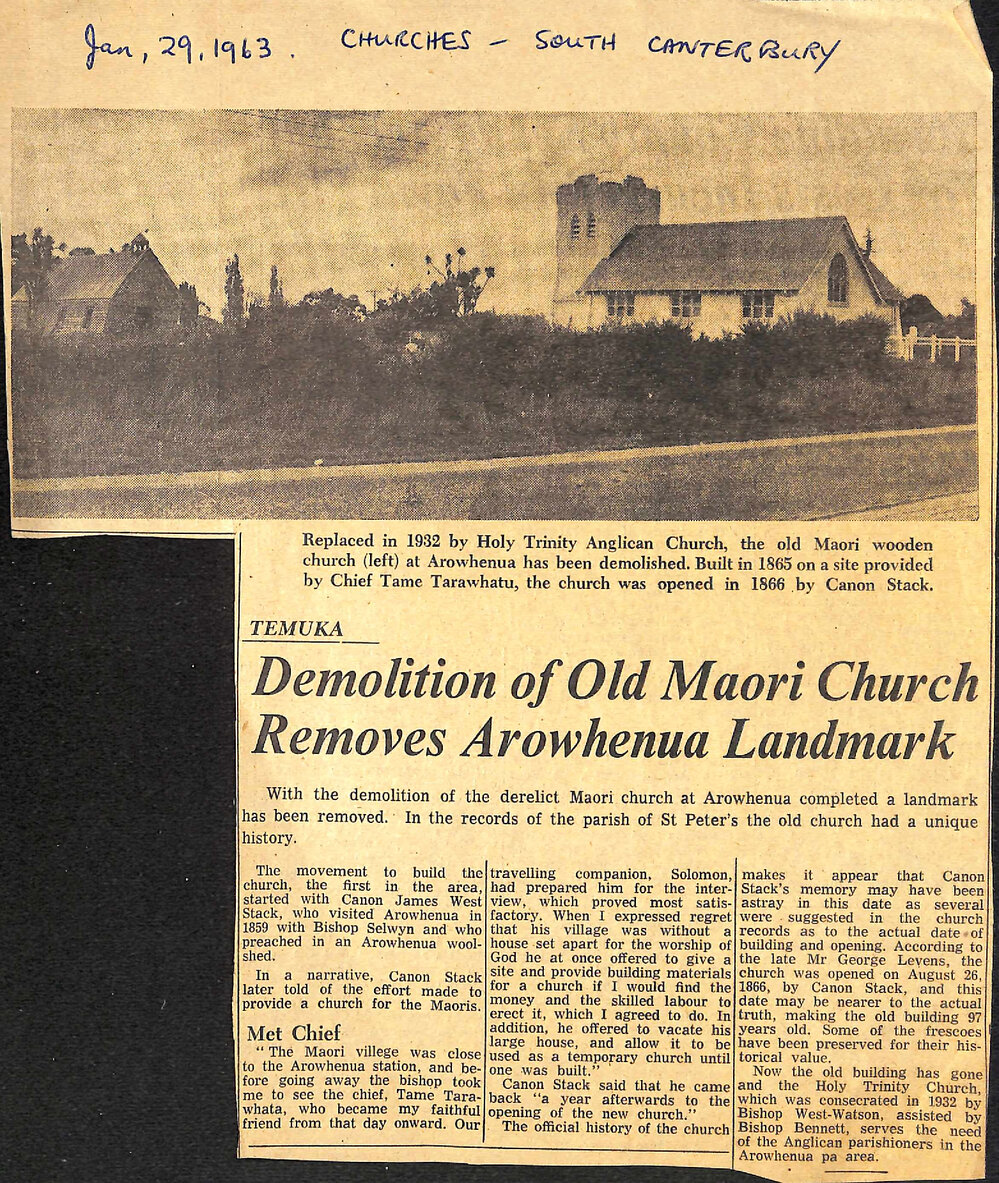 Temuka: Demolition of Old Maori Church Removes Arowhenua Landmark
