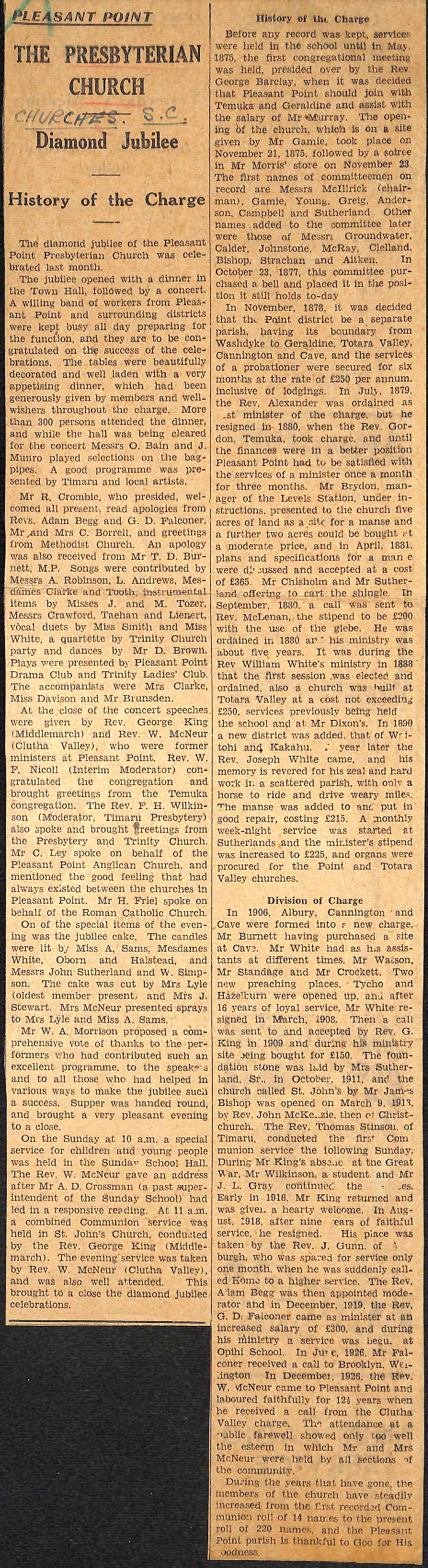 Pleasant Point: The Presbyterian Church Diamond Jubilee