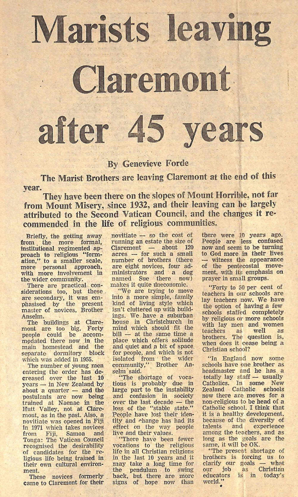 Marists leaving Claremont after 45 years