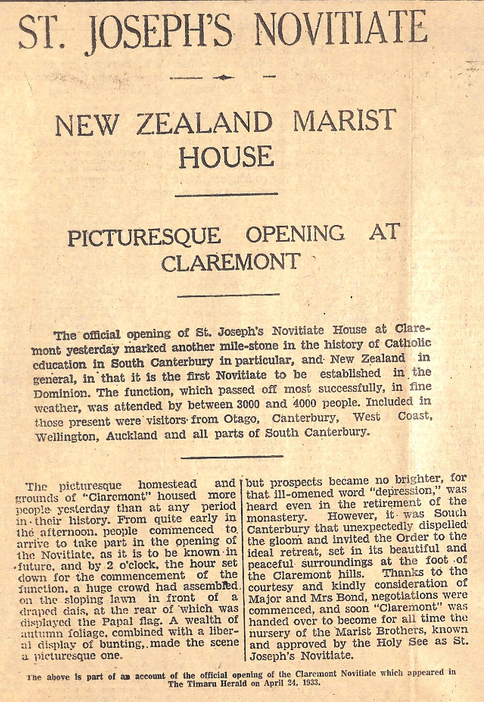 Official opening of Claremont Novitiate