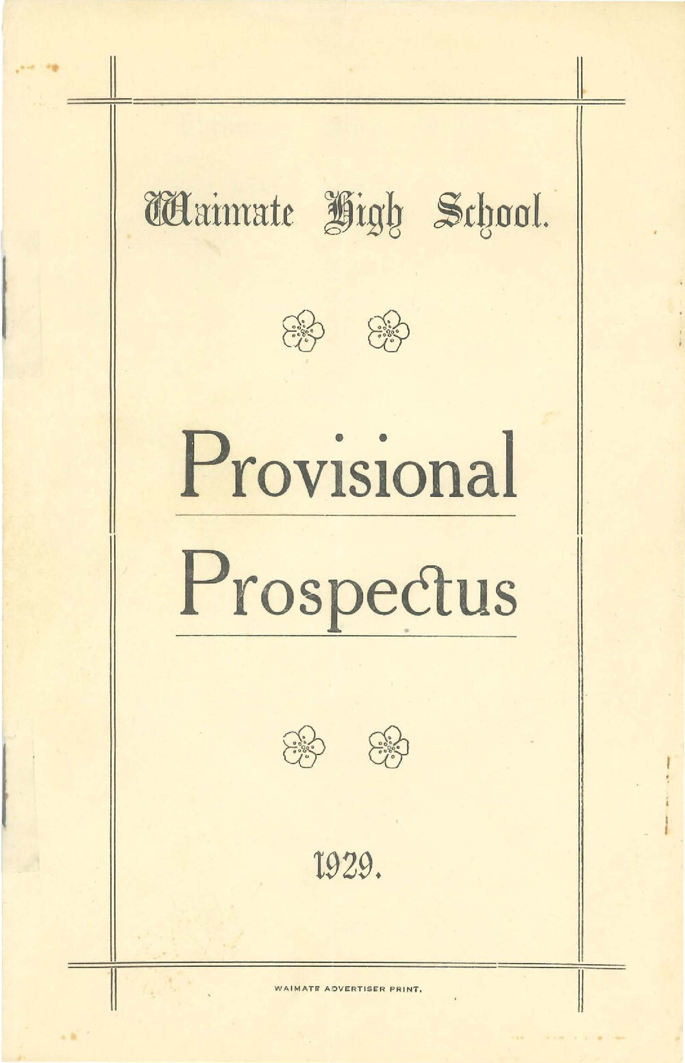 Waimate High School Provisional Prospectus 1929