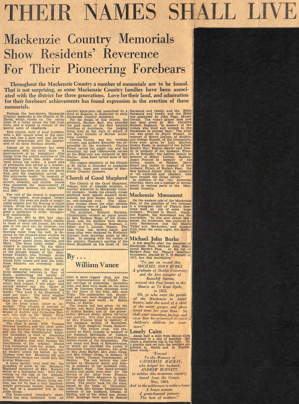 Their Names Shall Live: Mackenzie Country Memorials Show Residents' Reverence For Their Pioneering Forebears