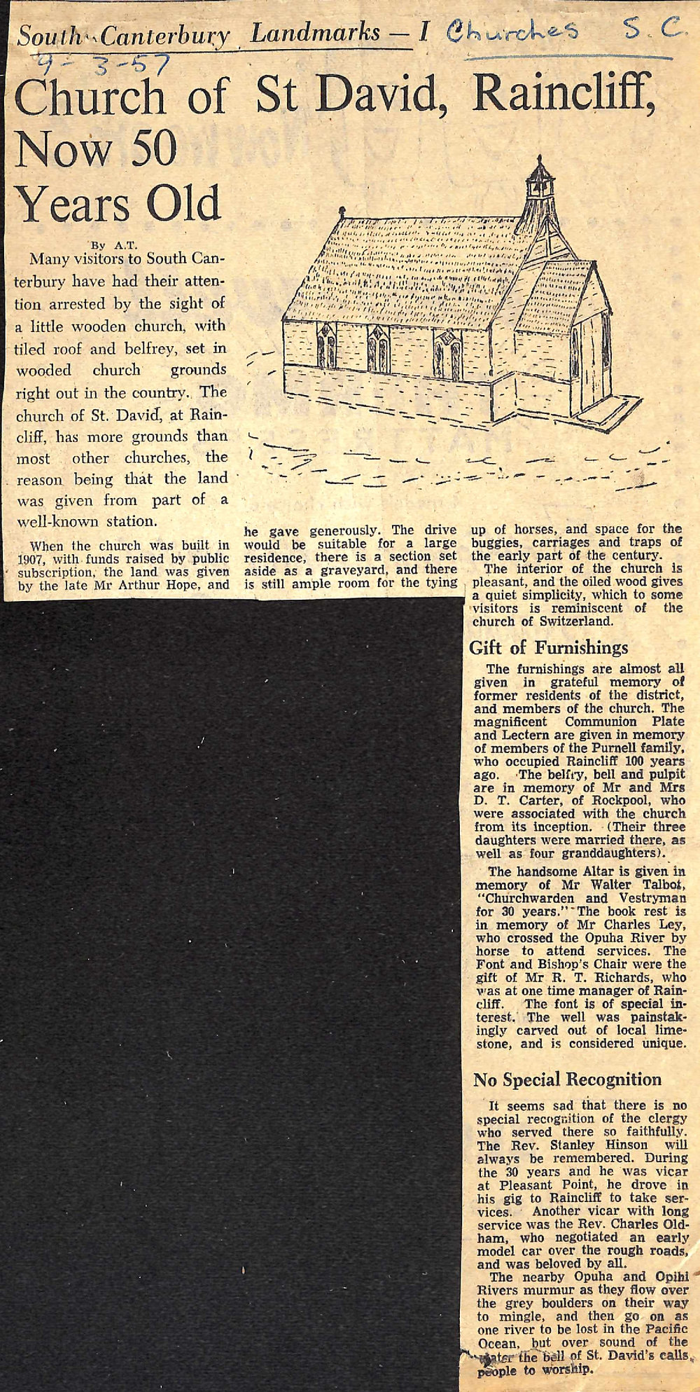 South Canterbury Landmarks - I: Church of St David, Raincliff, Now 50 Years Old