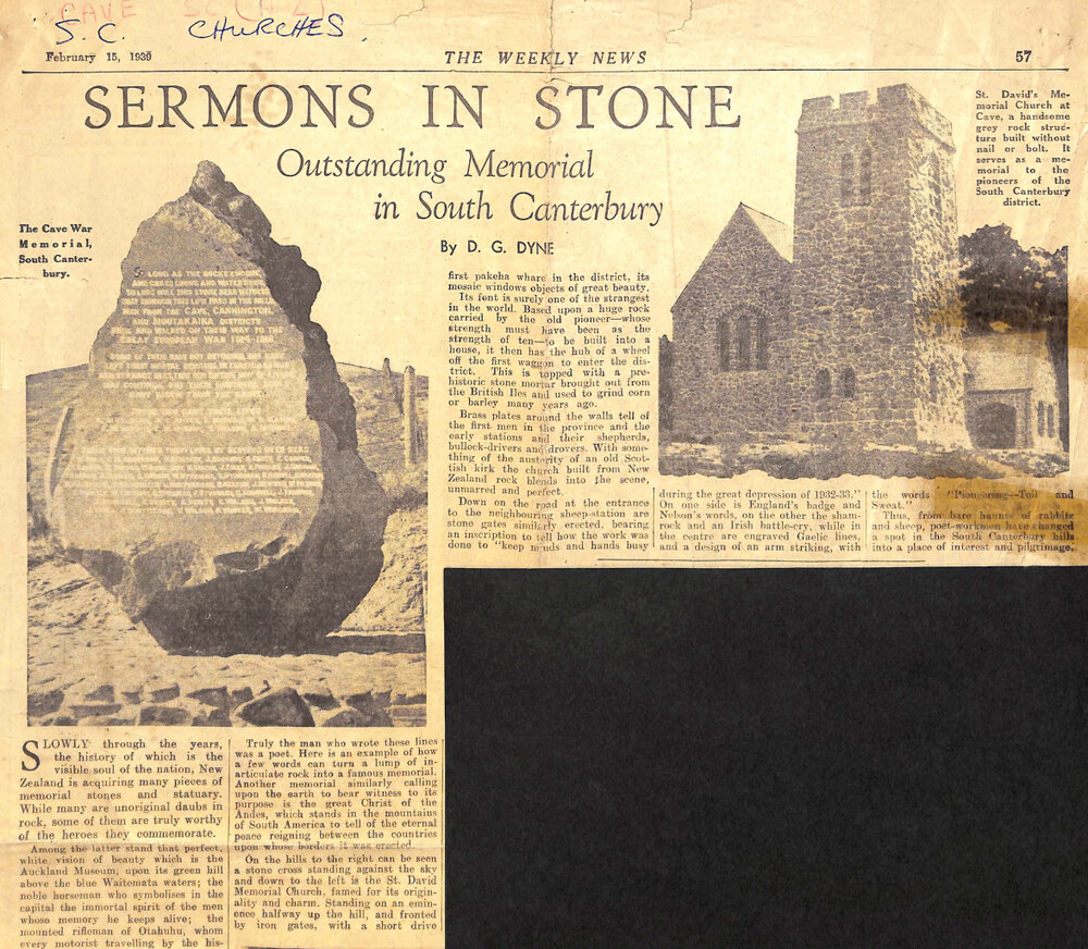 Sermons in Stone: Outstanding Memorial in South Canterbury
