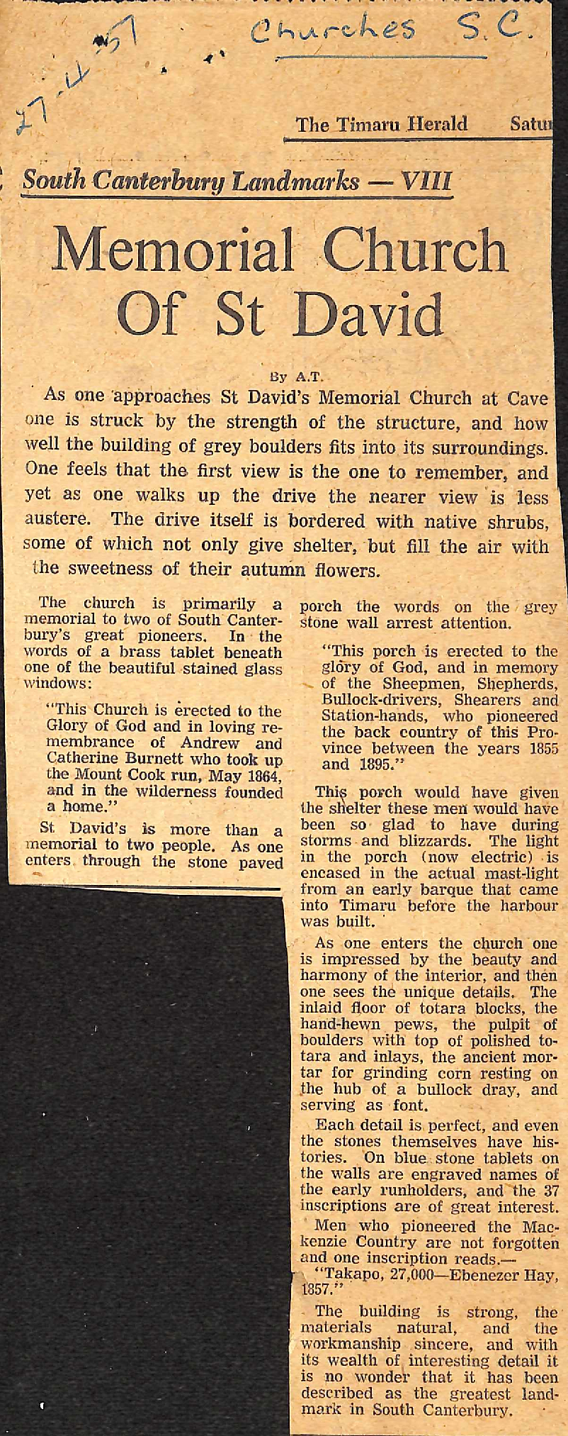 South Canterbury Landmarks - VIII: Memorial Church Of St David