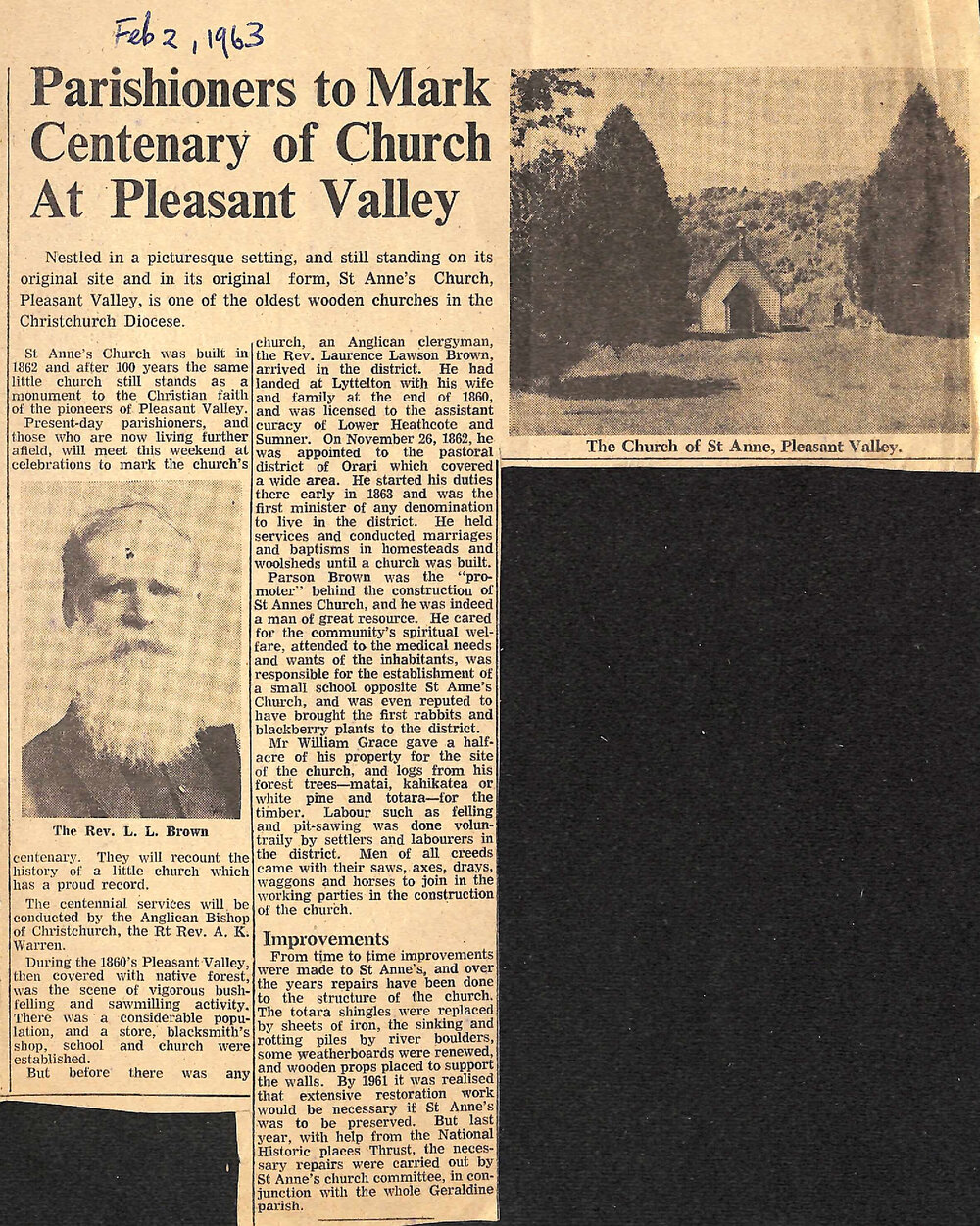 Parishioners to Mark Centenary of Church At Pleasant Valley