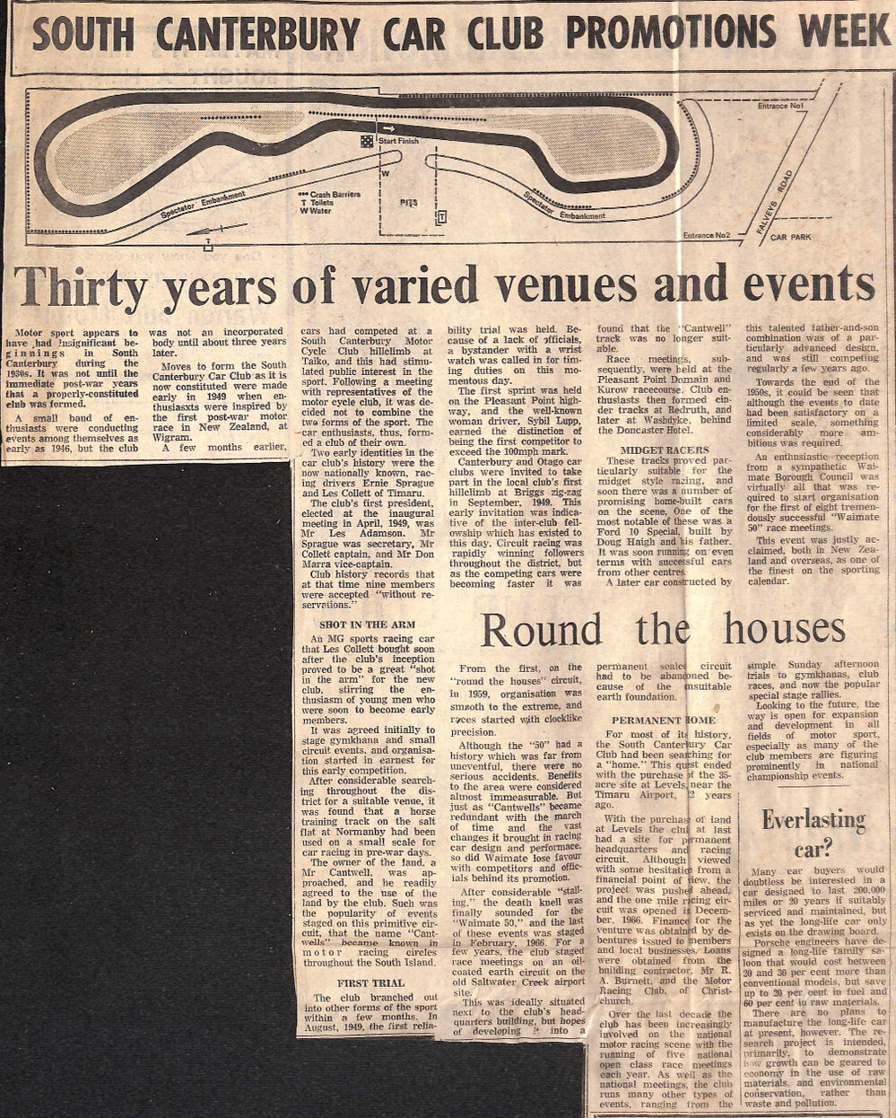 South Canterbury Car Club Promotions Week, Thirty years of varied venues and events, Round the houses