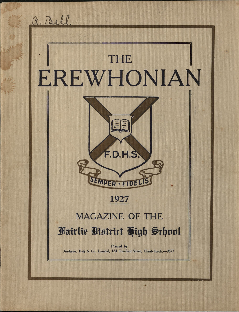 The Erewhonian: magazine of the Fairlie District High School 1927