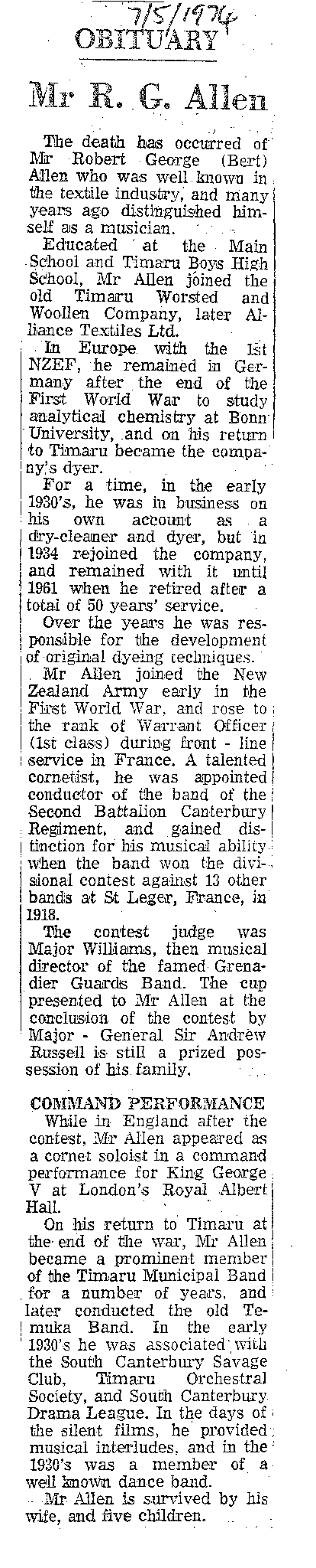 Obituary: Mr R G Allen