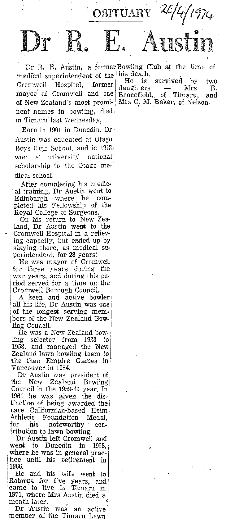 Obituary: Dr R E Austin