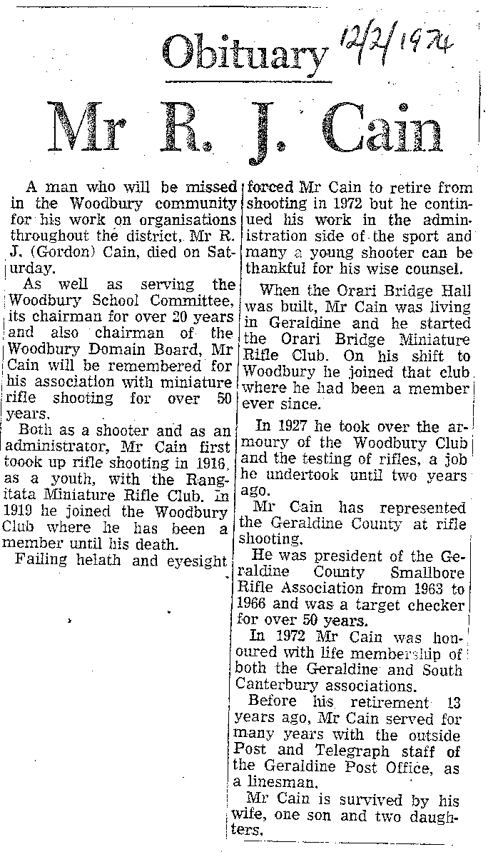 Obituary: Mr R J Cain