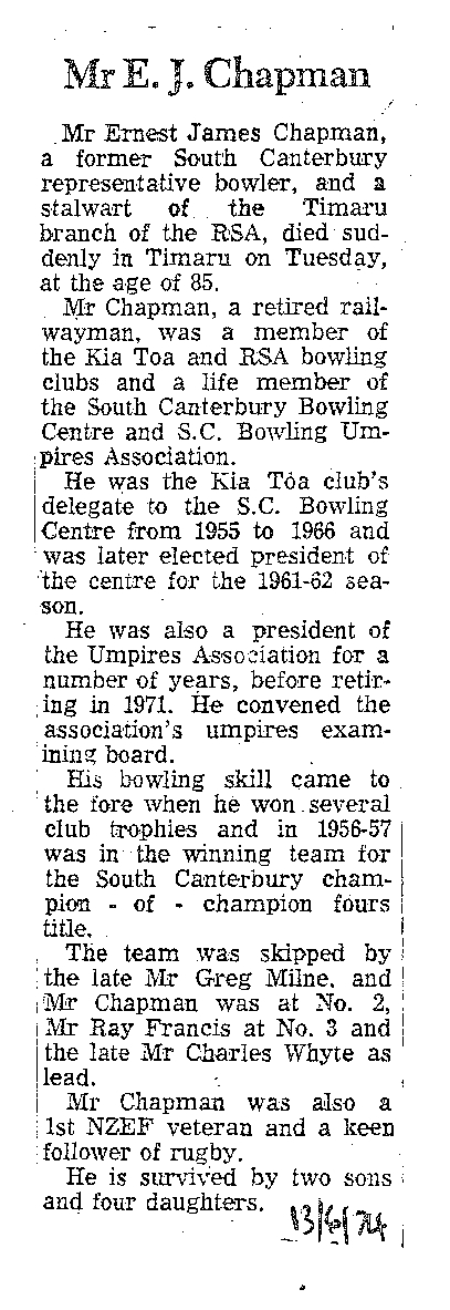 Obituary: Mr E J Chapman 