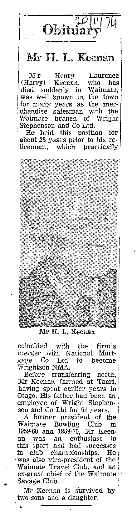 Obituary: Mr H L Keenan