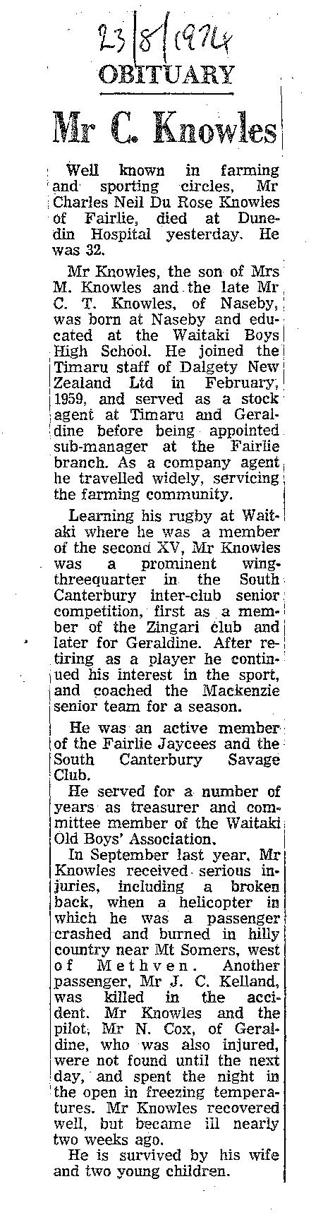 Obituary: Mr C Knowles