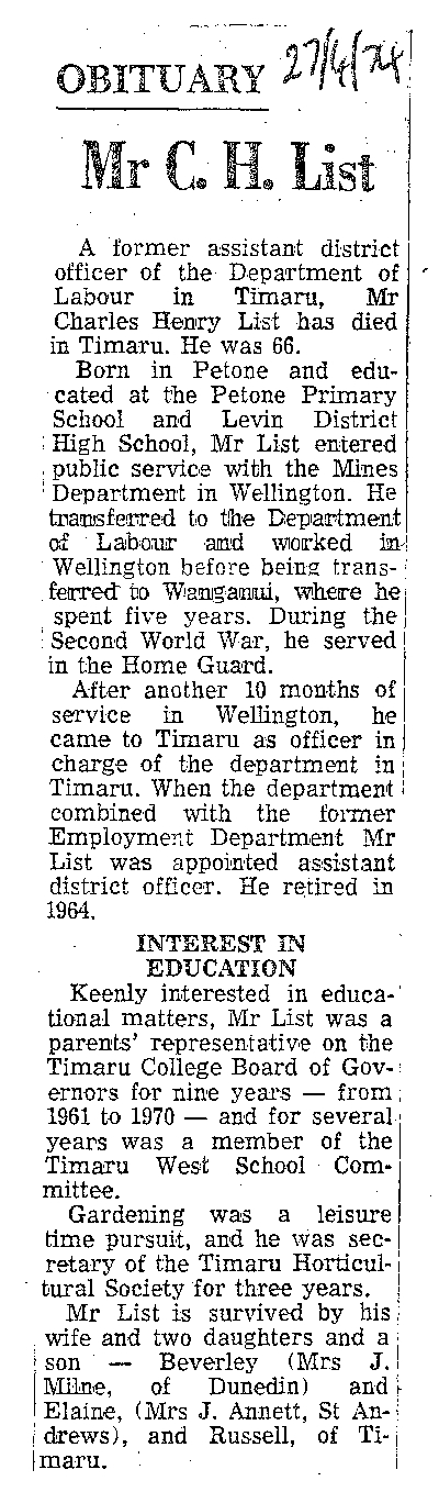 Obituary: Mr C H List