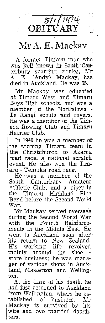 Obituary: Mr A E Mackay