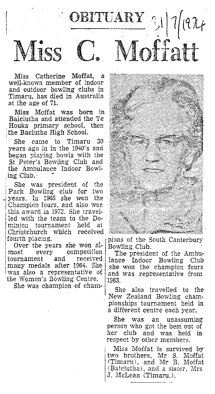 Obituary: Miss C Moffatt